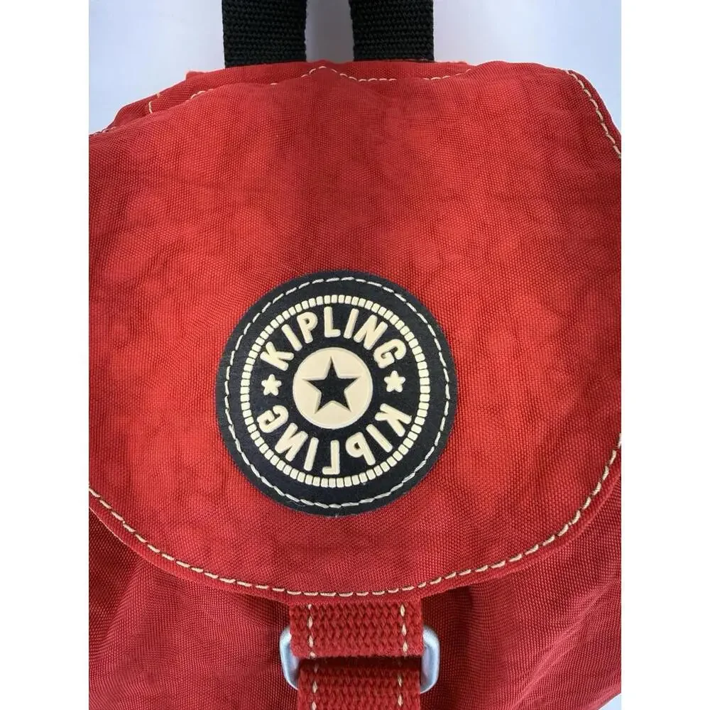 VINTAGE 90s Kipling Red Crinkle Nylon Backpack Rucksack Y2K Small Drawstring